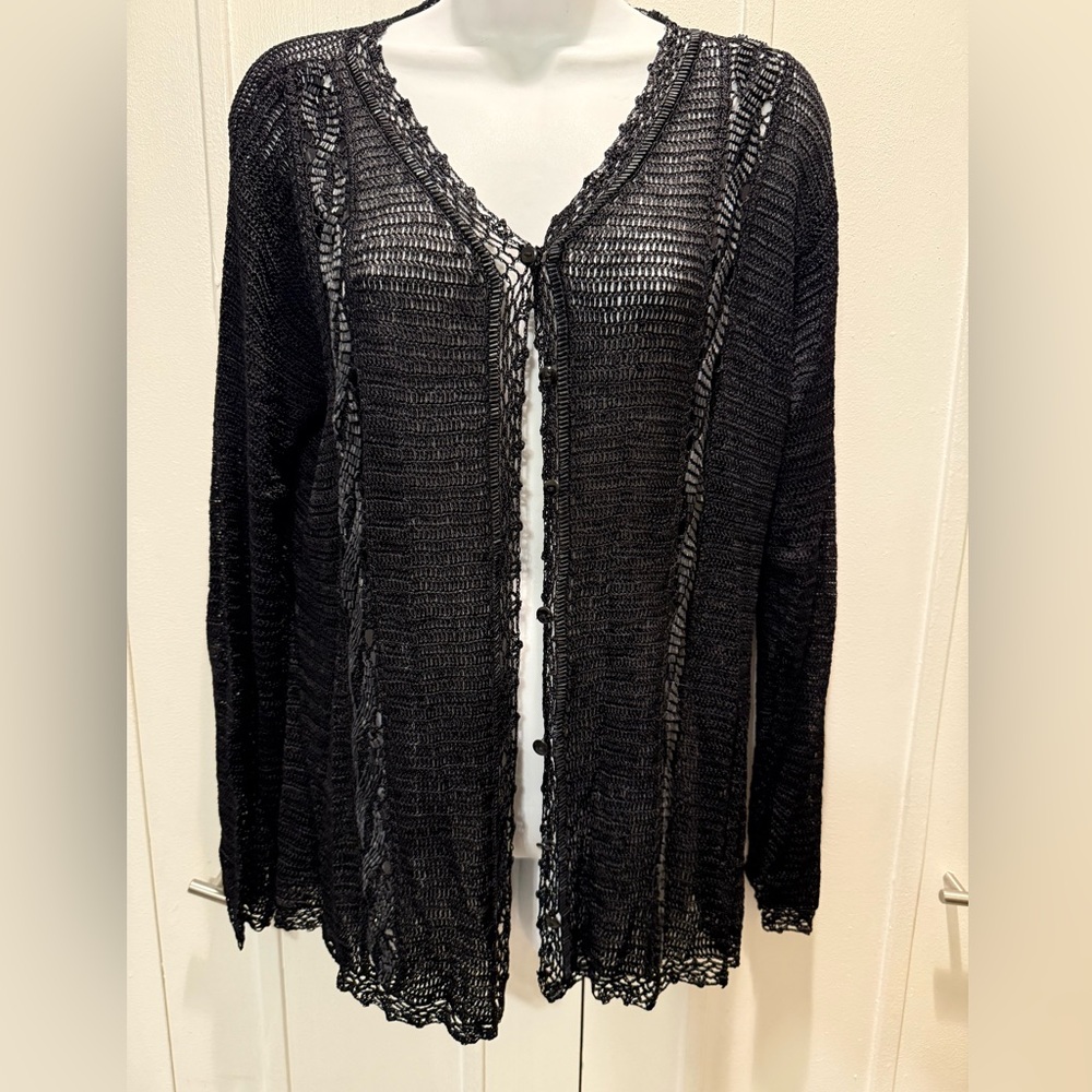 Elegant Black crochet cardigan.